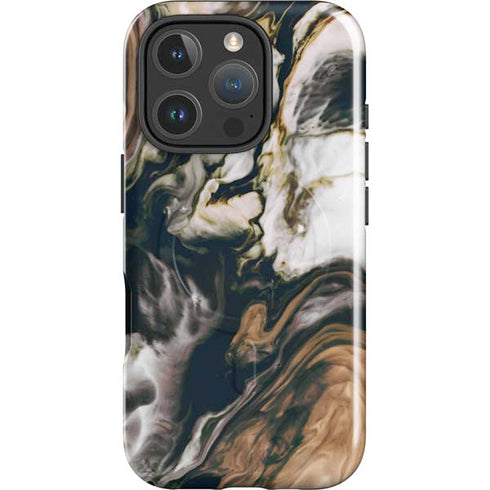Copper and Black Marble Ink iPhone 16 Pro Magsafe Impact Case